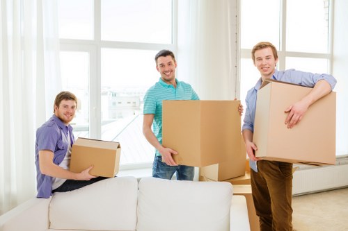 Packed boxes and furniture ready for transport in a Croydon property