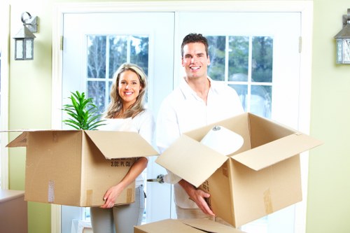 Packed boxes and furniture ready for a local house move in Croydon